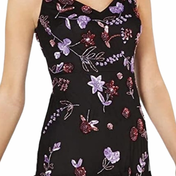 ADRIANNA PAPELL Embroidered Purple Beaded Floral Maxi Gown Dress – US 14 - Picture 4 of 9